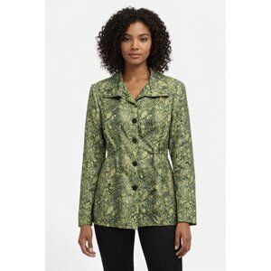 Green Snakeskin Print Button-Up Jacket Animal Maximalist Wet Look Shiny